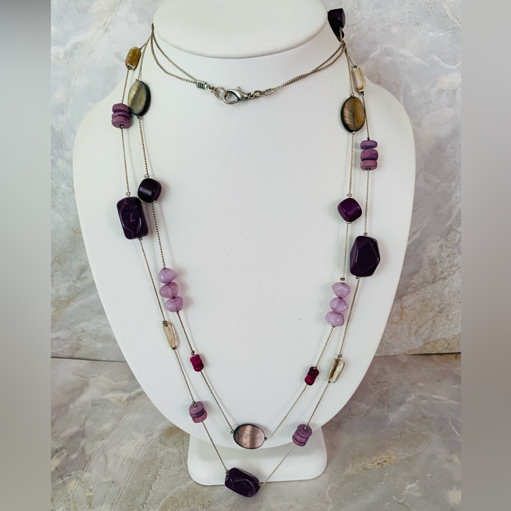 Shell and Acrylic Purple Beaded Double Strand Necklace